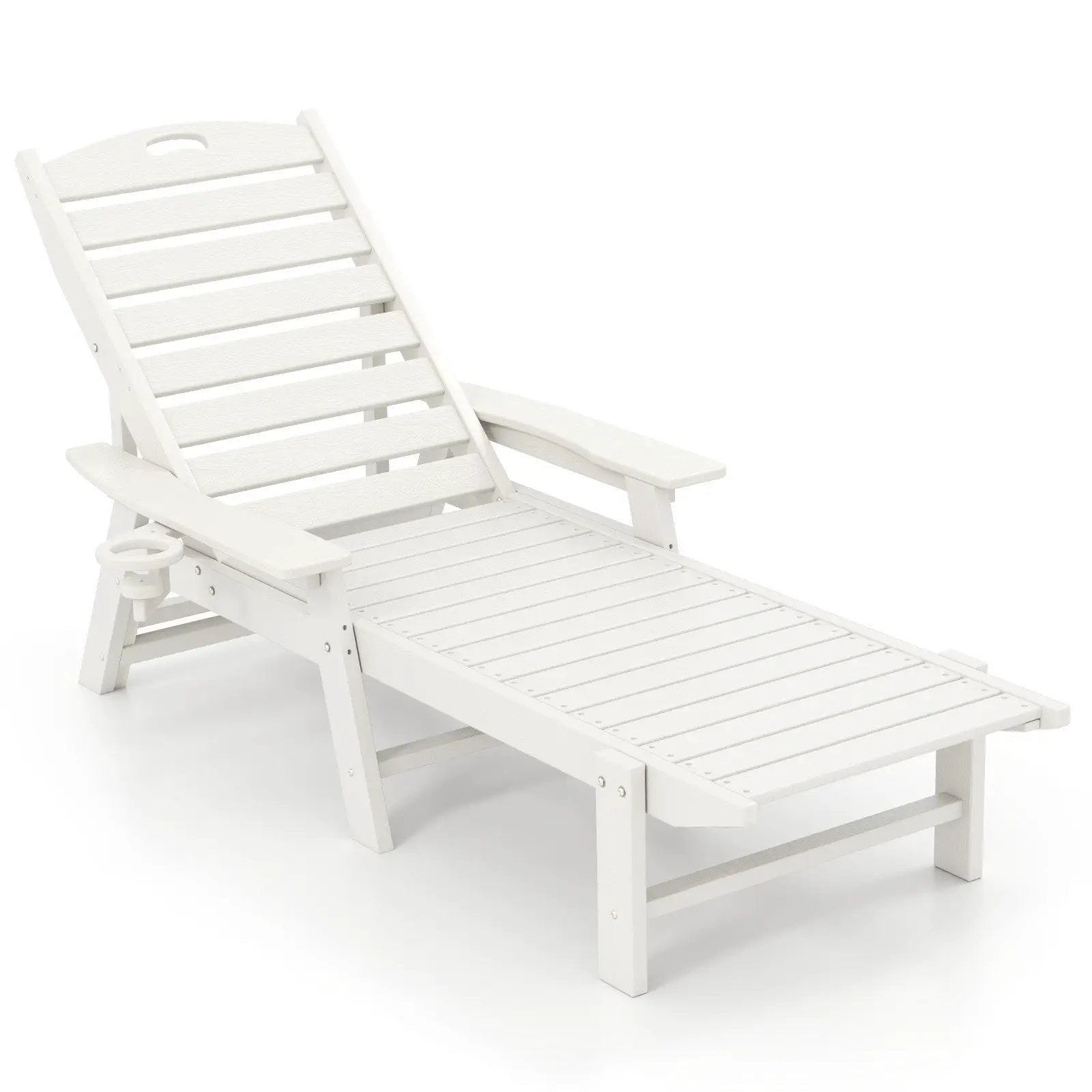 Patio Chaise Lounge Chair with 4 Position Backrest-White by DirectDeals