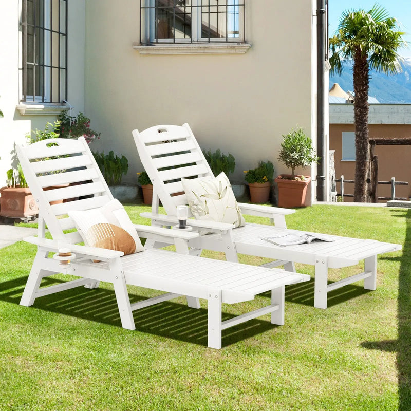 Patio Chaise Lounge Chair with 4 Position Backrest-White by DirectDeals