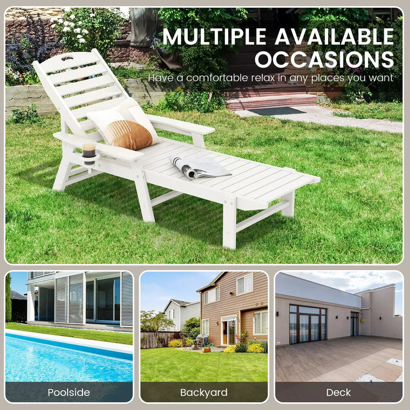 Patio Chaise Lounge Chair with 4 Position Backrest-White by DirectDeals