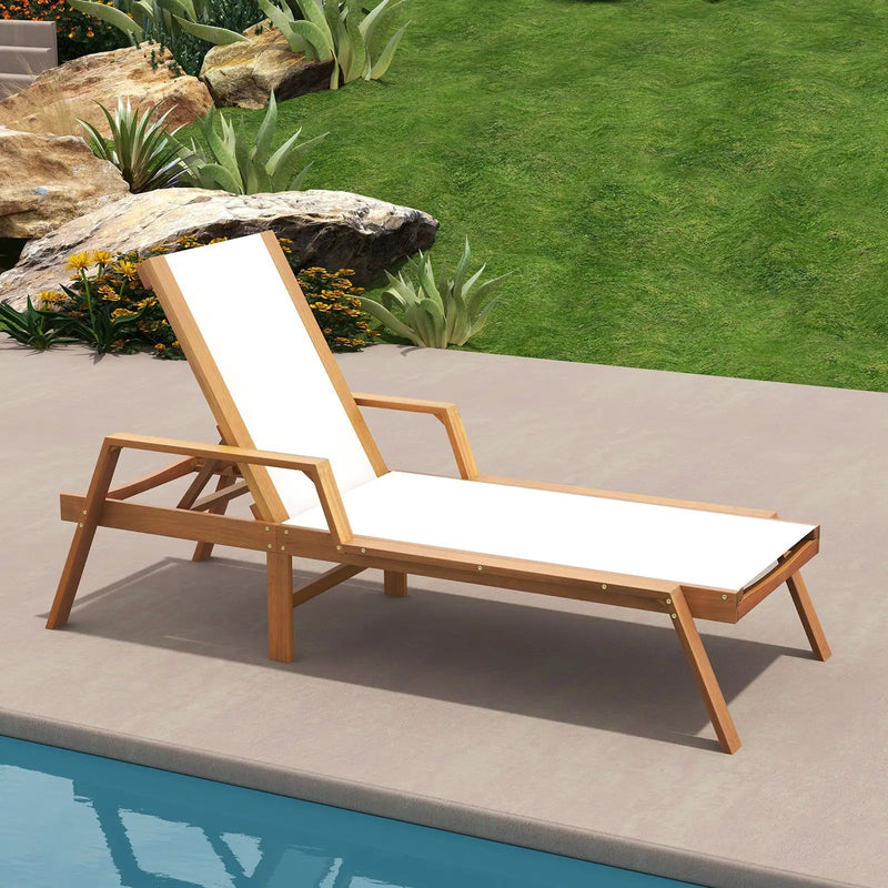 Patio Chaise Lounge Chair with Armrests and Fabric Seat for Backyard-White by DirectDeals