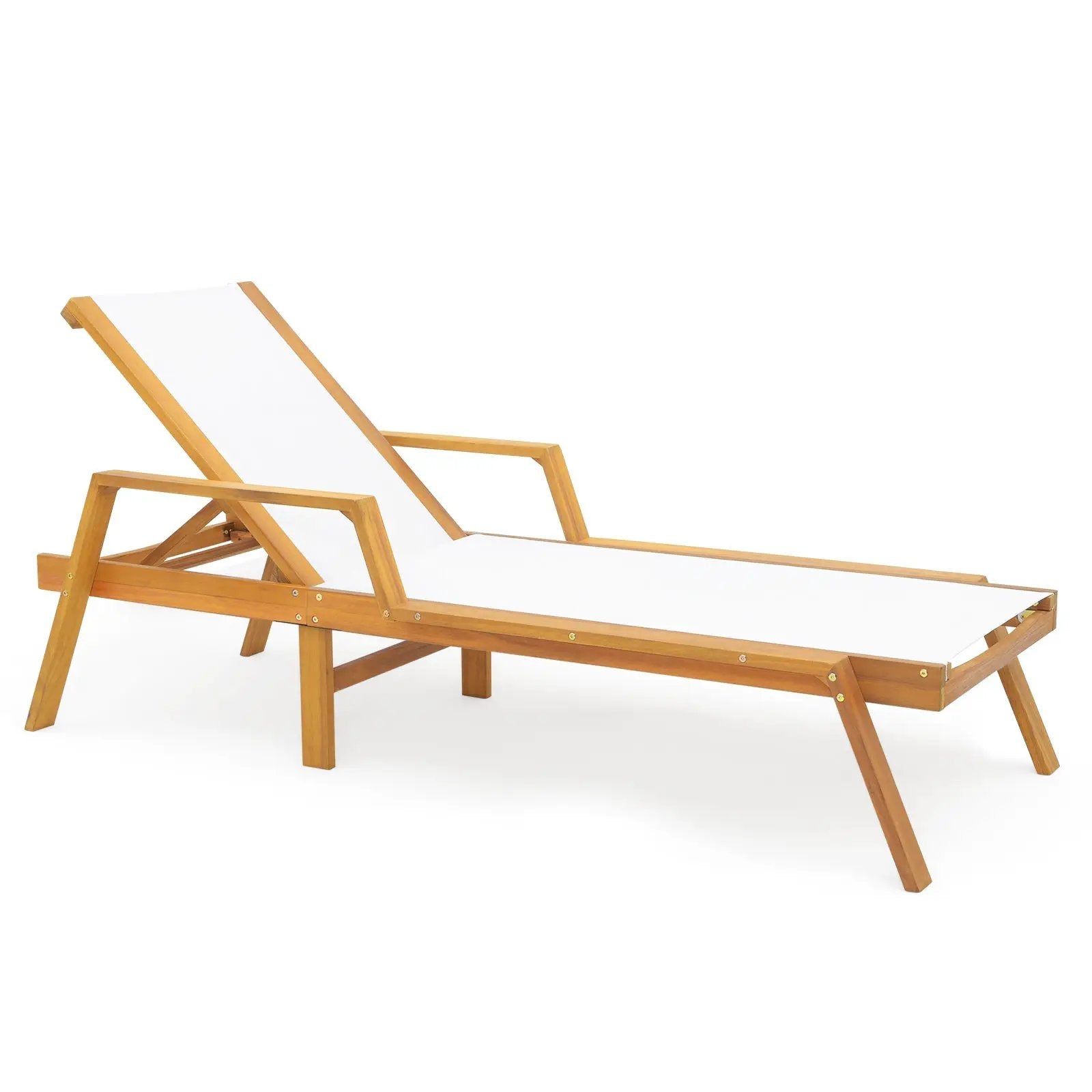 Patio Chaise Lounge Chair with Armrests and Fabric Seat for Backyard-White by DirectDeals