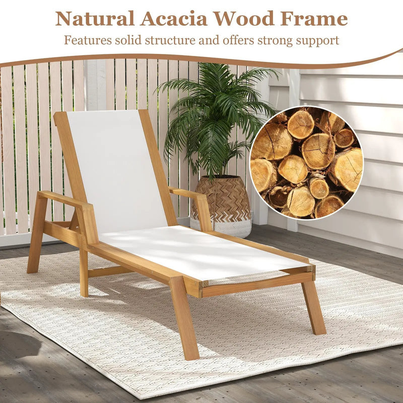 Patio Chaise Lounge Chair with Armrests and Fabric Seat for Backyard-White by DirectDeals