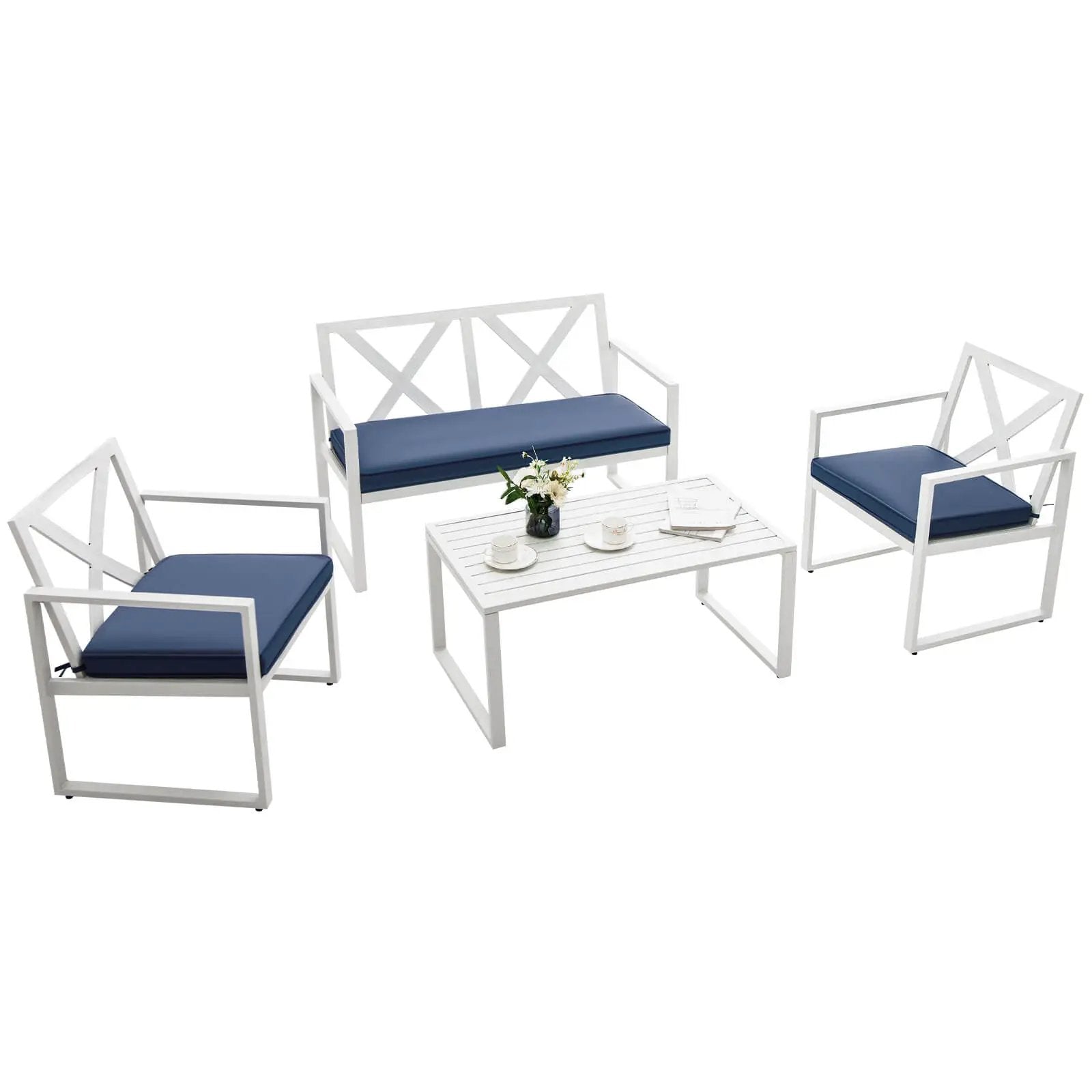 4 Pieces Outdoor Conversation Set with Sturdy Steel Frame by DirectDeals