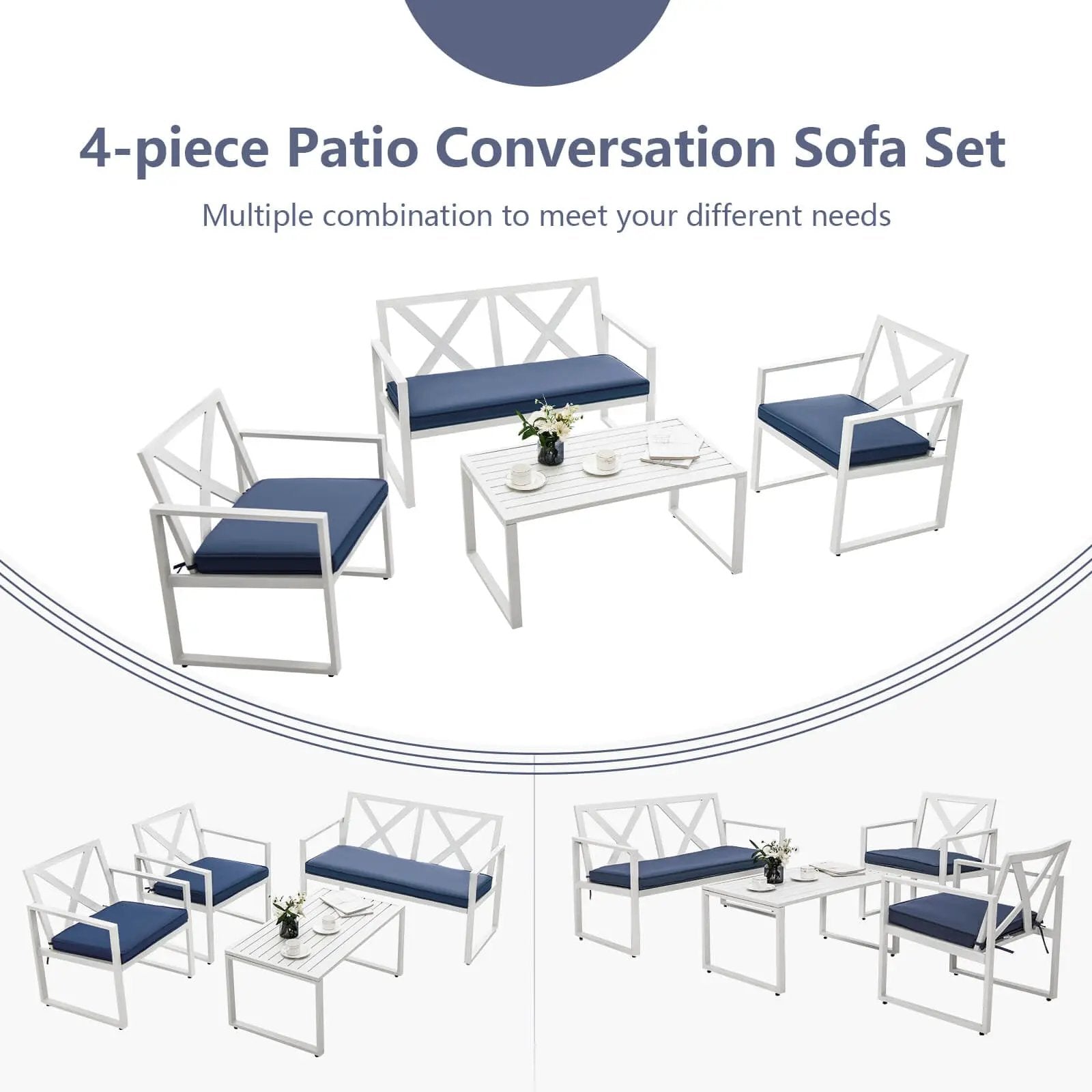 4 Pieces Outdoor Conversation Set with Sturdy Steel Frame by DirectDeals