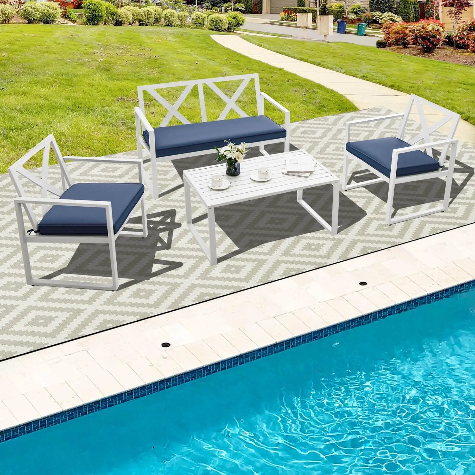 4 Pieces Outdoor Conversation Set with Sturdy Steel Frame by DirectDeals