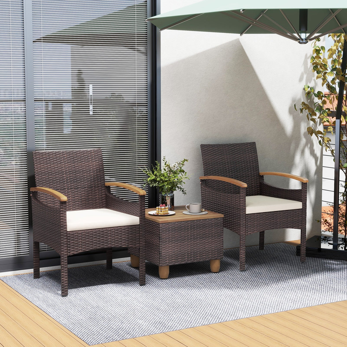 Patio Dining Chairs Set of 2/4 with Acacia Wood Armrest and Heavy Duty Metal Frame, photo 2 of 9