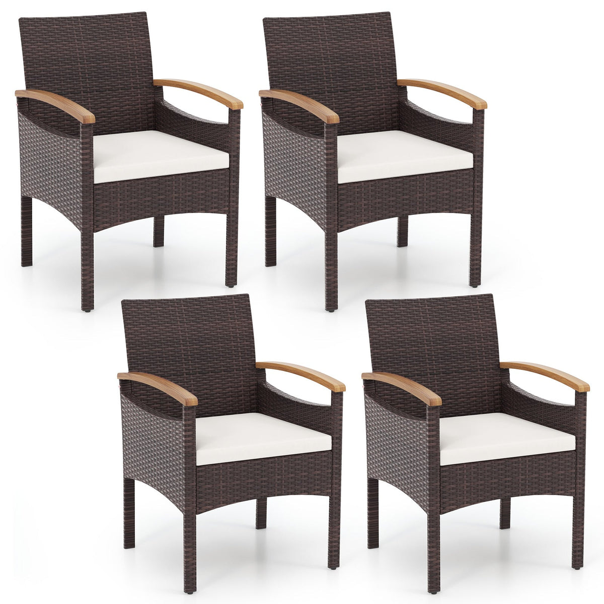 Patio Dining Chairs Set of 2/4 with Acacia Wood Armrest and Heavy Duty Metal Frame, photo 4 of 9