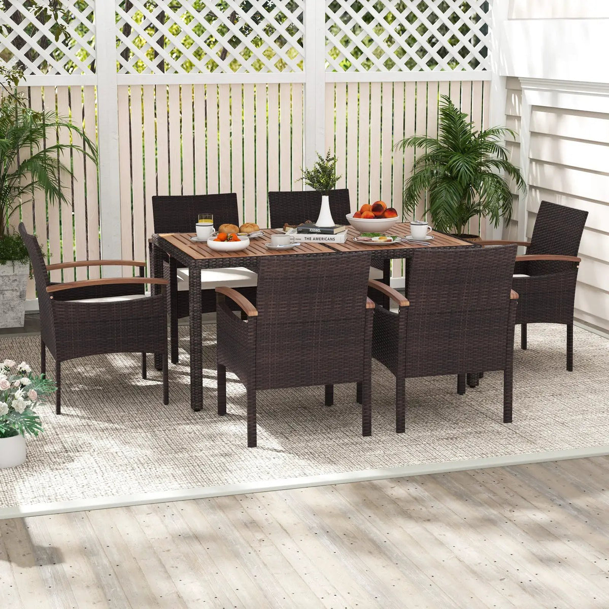 Patio Dining Chairs Set of 2/4 with Acacia Wood Armrest and Heavy Duty Metal Frame, photo 7 of 9