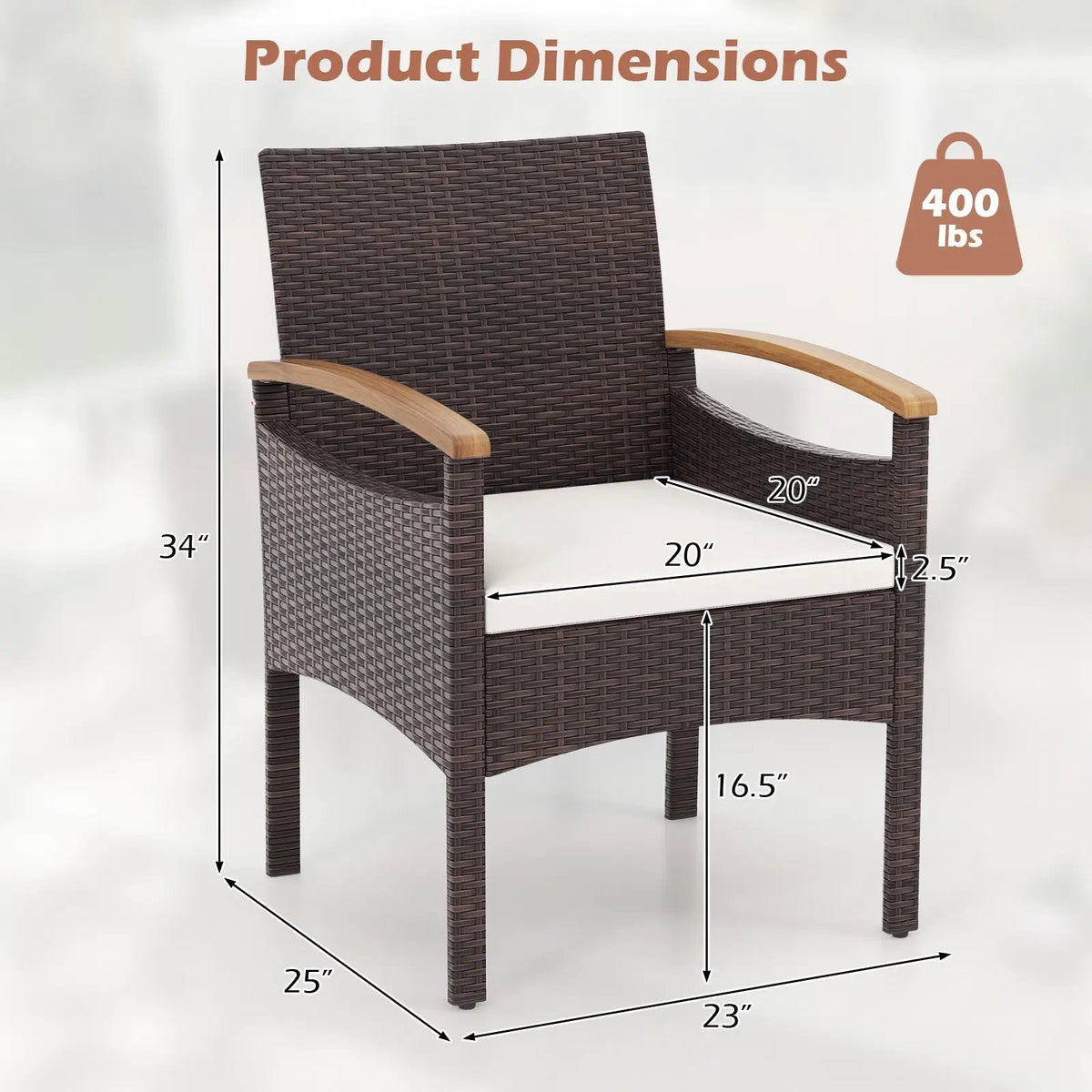 Patio Dining Chairs Set of 2/4 with Acacia Wood Armrest and Heavy Duty Metal Frame, photo 5 of 9