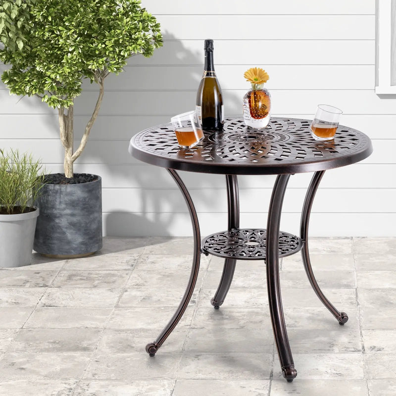 Patio Cast Aluminum Table 31 Inch Diameter Round Table with Umbrella Hole-Copper by DirectDeals