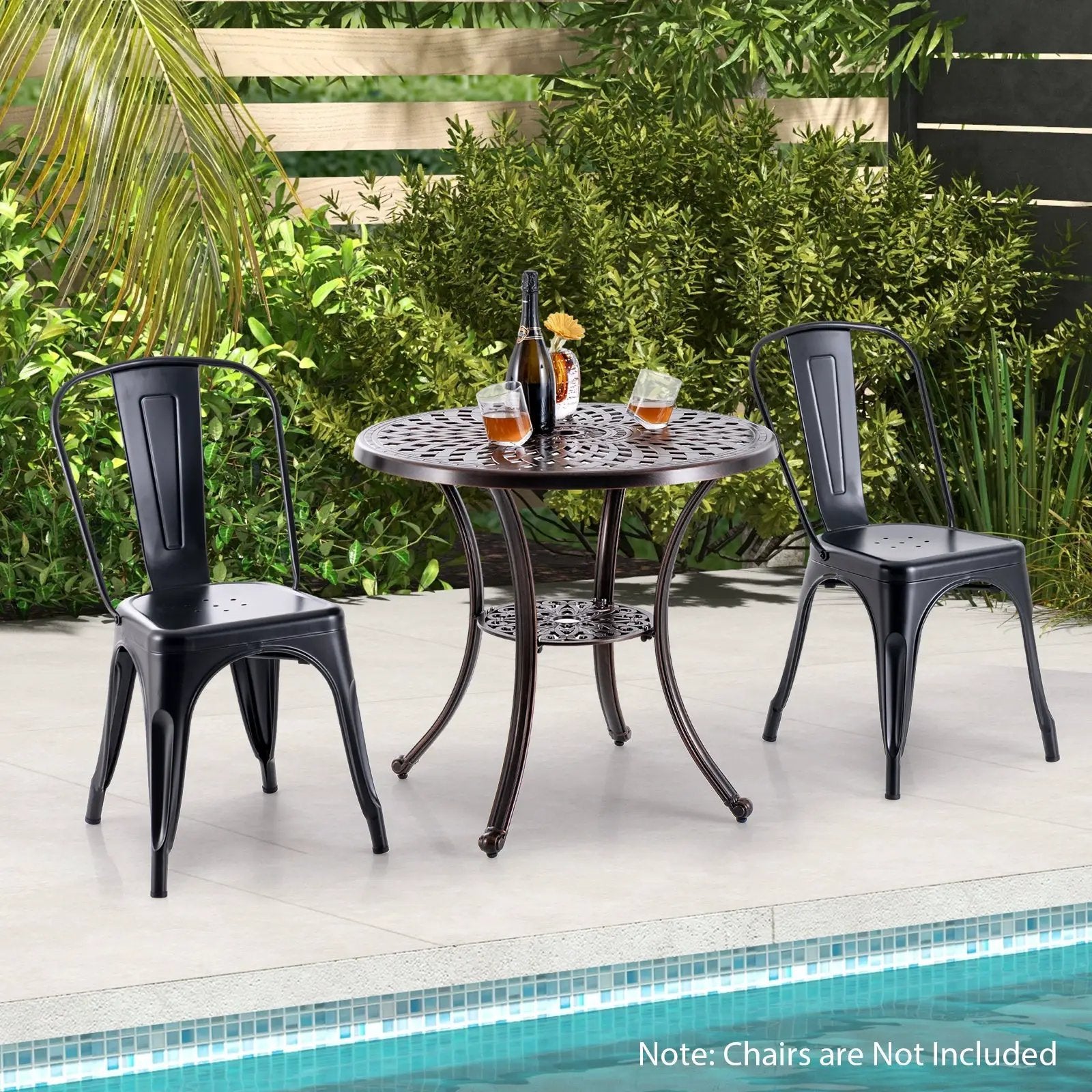 Patio Cast Aluminum Table 31 Inch Diameter Round Table with Umbrella Hole-Copper by DirectDeals