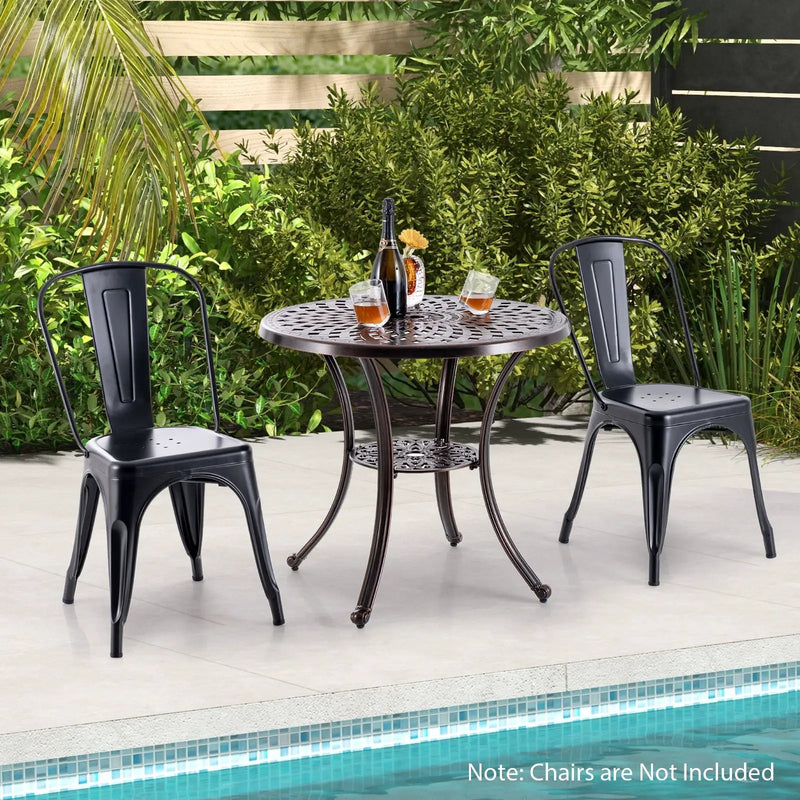 Patio Cast Aluminum Table 31 Inch Diameter Round Table with Umbrella Hole-Copper by DirectDeals
