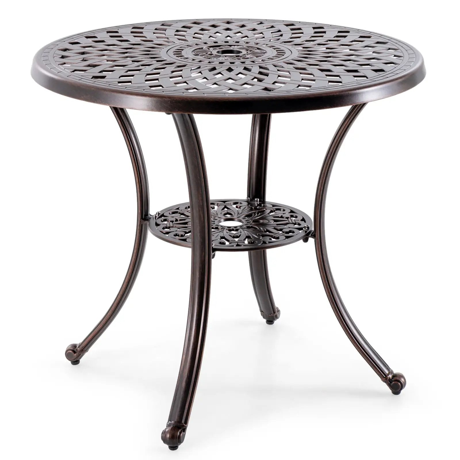 Patio Cast Aluminum Table 31 Inch Diameter Round Table with Umbrella Hole-Copper by DirectDeals