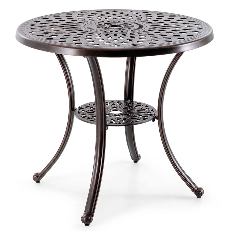 Patio Cast Aluminum Table 31 Inch Diameter Round Table with Umbrella Hole-Copper by DirectDeals