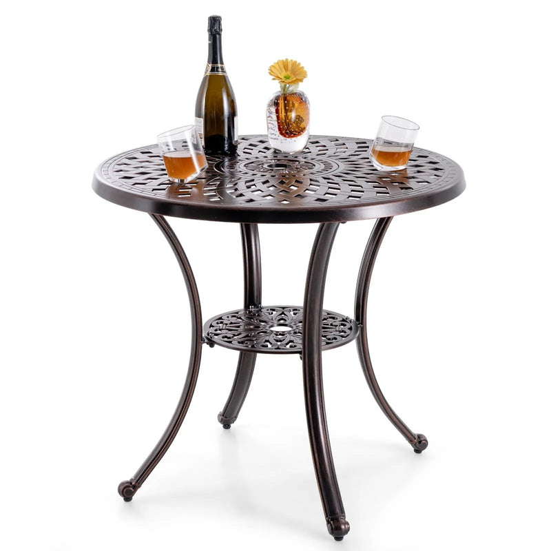 Patio Cast Aluminum Table 31 Inch Diameter Round Table with Umbrella Hole-Copper by DirectDeals