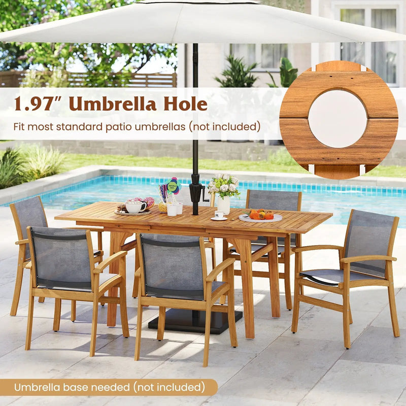 55 Inch Patio Dining Table Expandable for 6-8 People with Umbrella Hole by DirectDeals