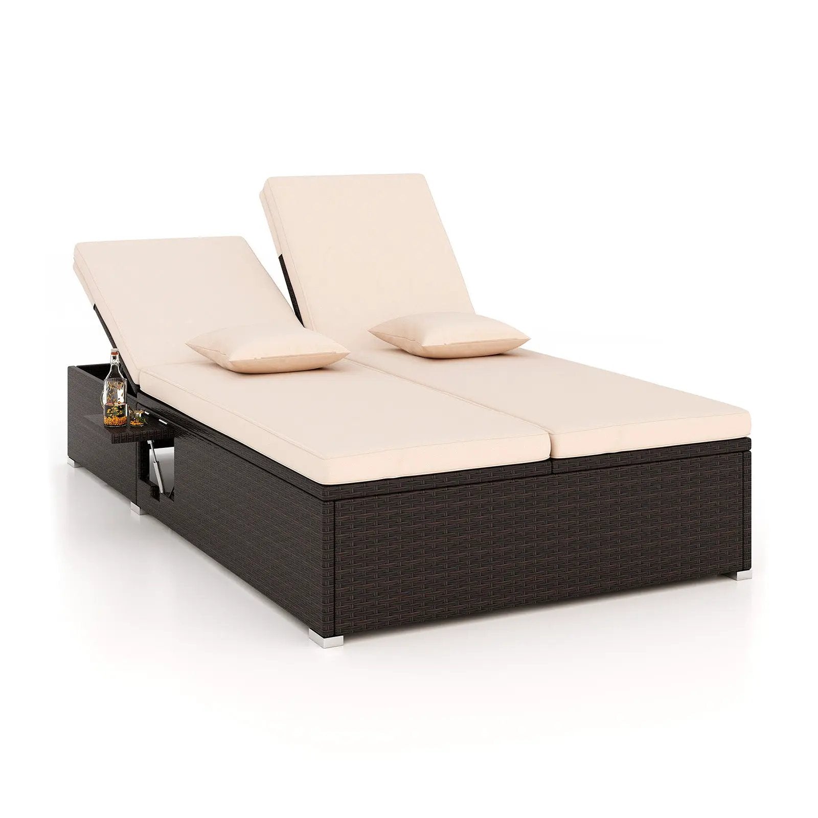 Patio Double Chaise Lounge with Cushions and Folding Side Trays by DirectDeals