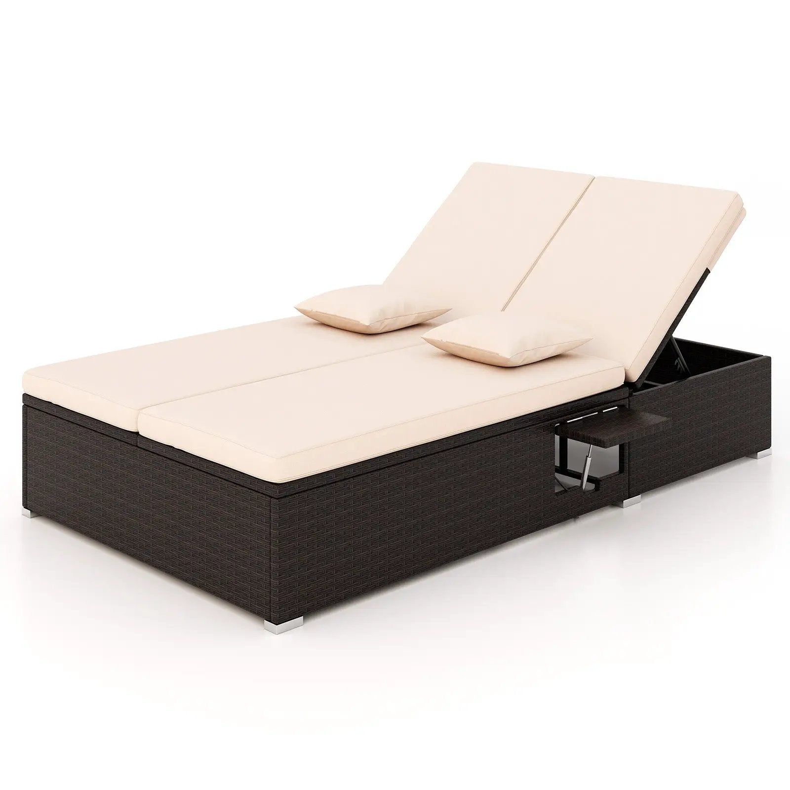 Patio Double Chaise Lounge with Cushions and Folding Side Trays by DirectDeals
