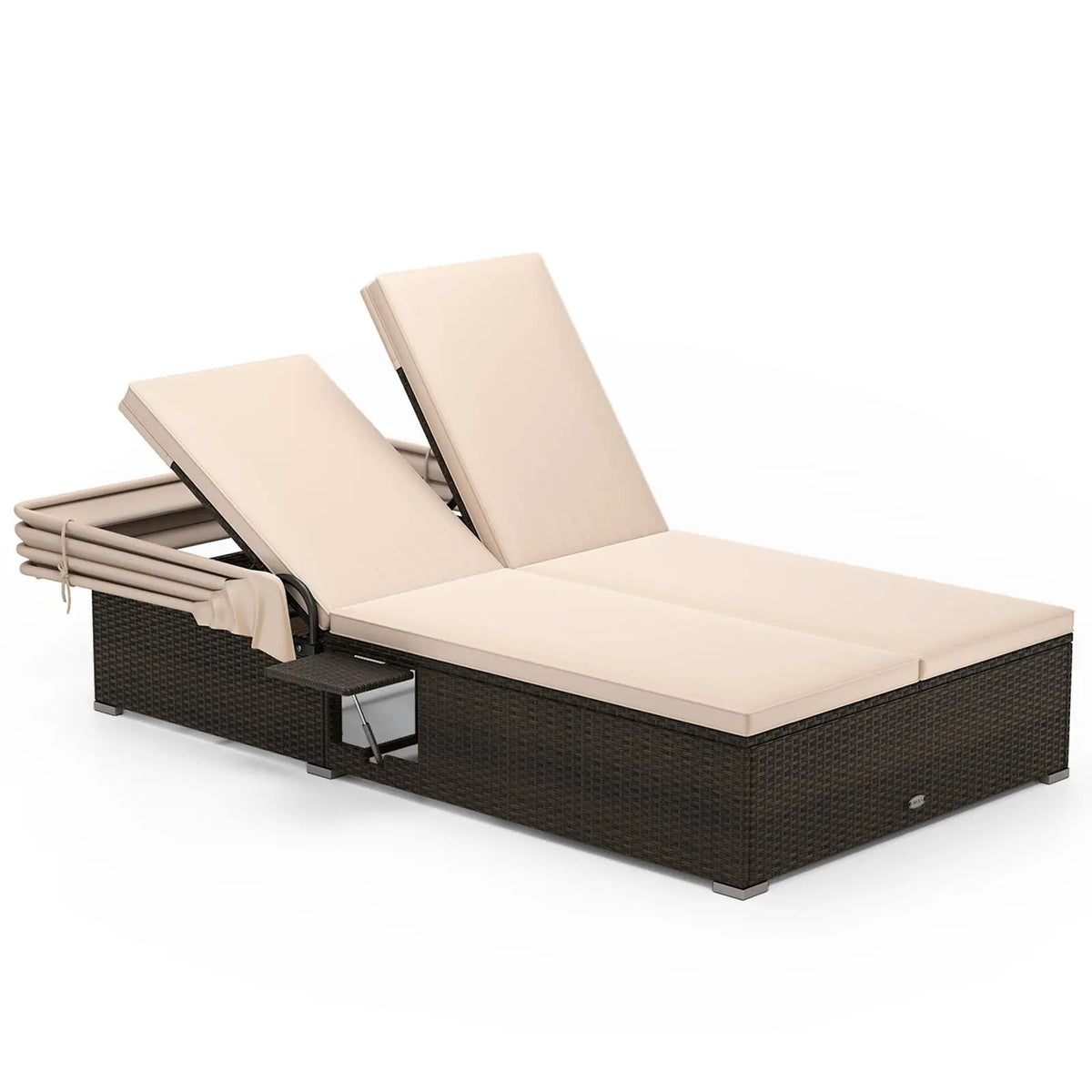 Patio Double Chaise Lounge with Shade Cushions and Folding Side Trays, photo 7 of 16