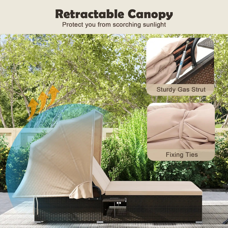 Patio Double Chaise Lounge with Shade Cushions and Folding Side Trays by DirectDeals