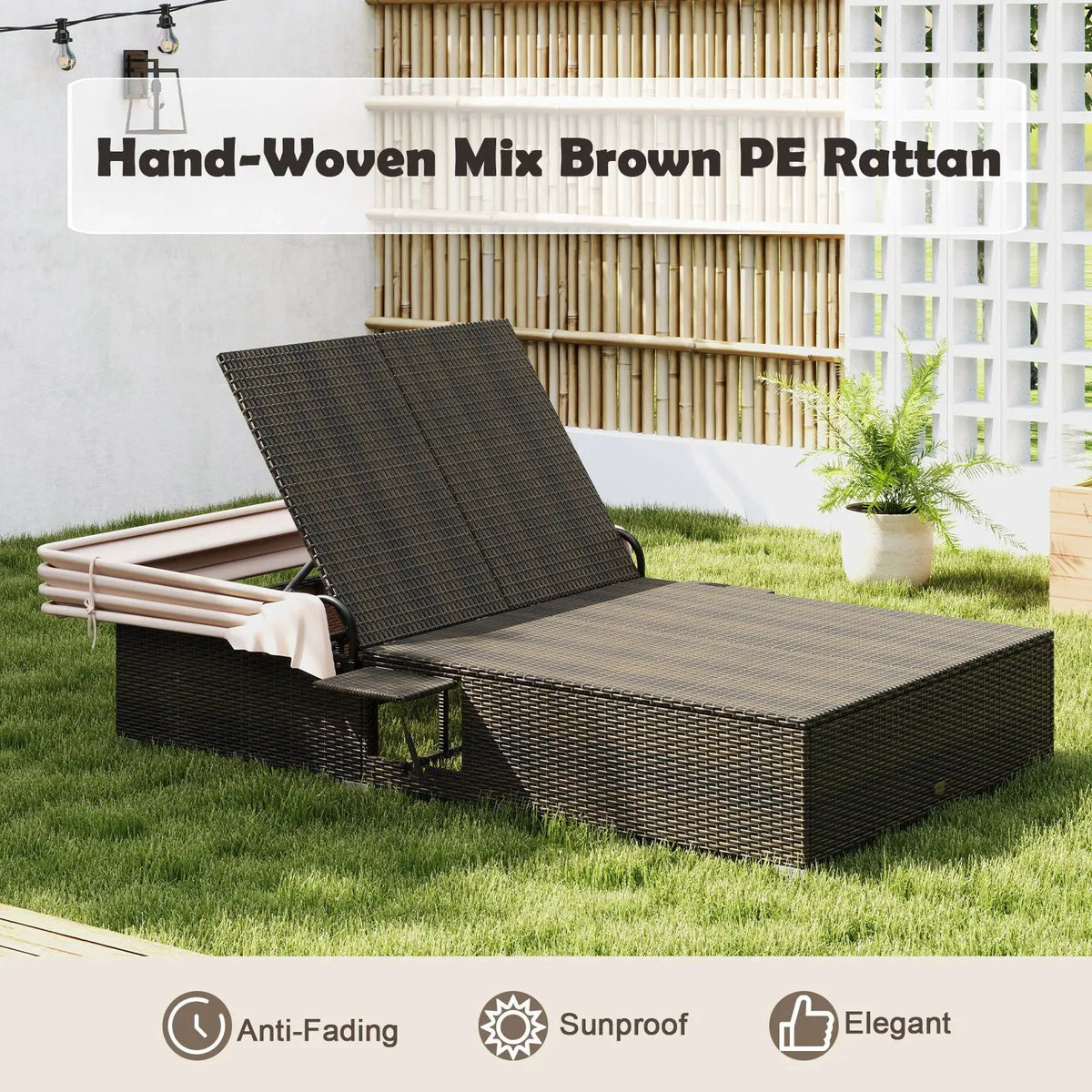 Patio Double Chaise Lounge with Shade Cushions and Folding Side Trays, photo 13 of 16