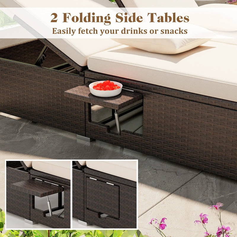 Patio Double Chaise Lounge with Cushions and Folding Side Trays by DirectDeals