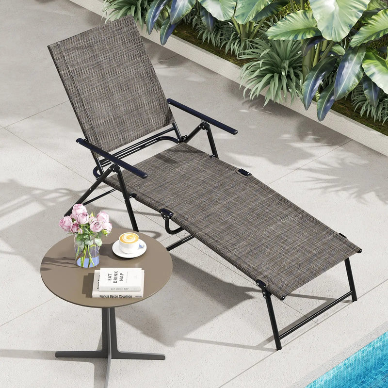 Patio Folding Chaise Lounge Chairs Recliner with 6-Level Backrest-Brown by DirectDeals