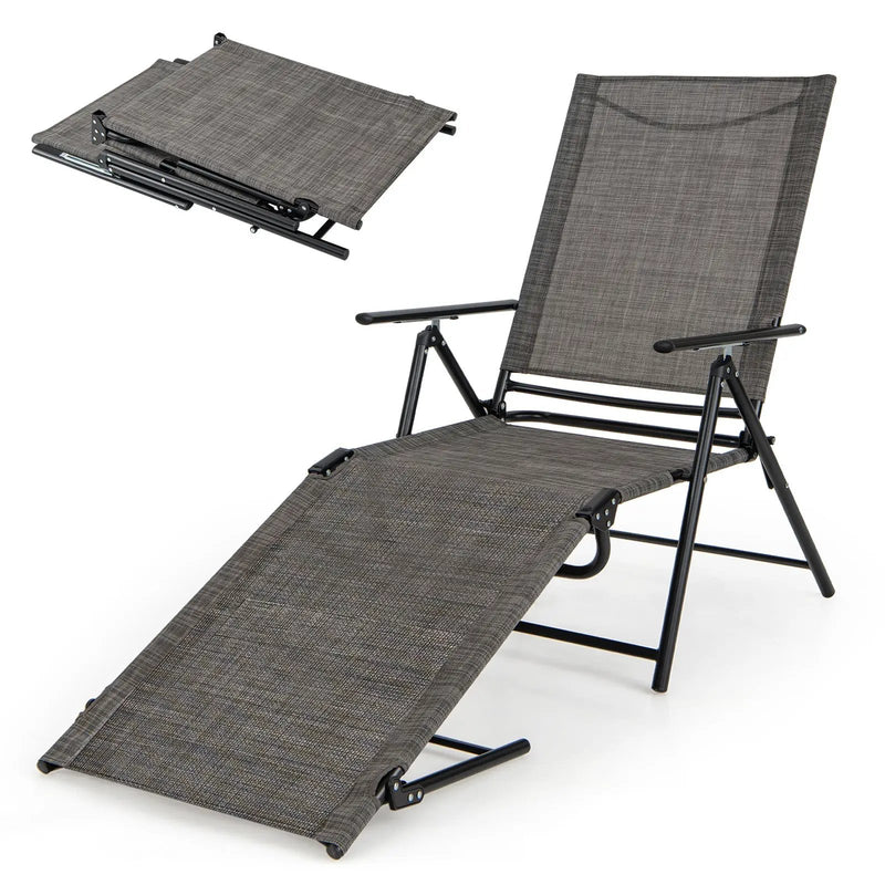 Patio Folding Chaise Lounge Chairs Recliner with 6-Level Backrest-Brown by DirectDeals