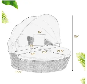 Patio Round Daybed Rattan Furniture Sets with Canopy, photo 15 of 24