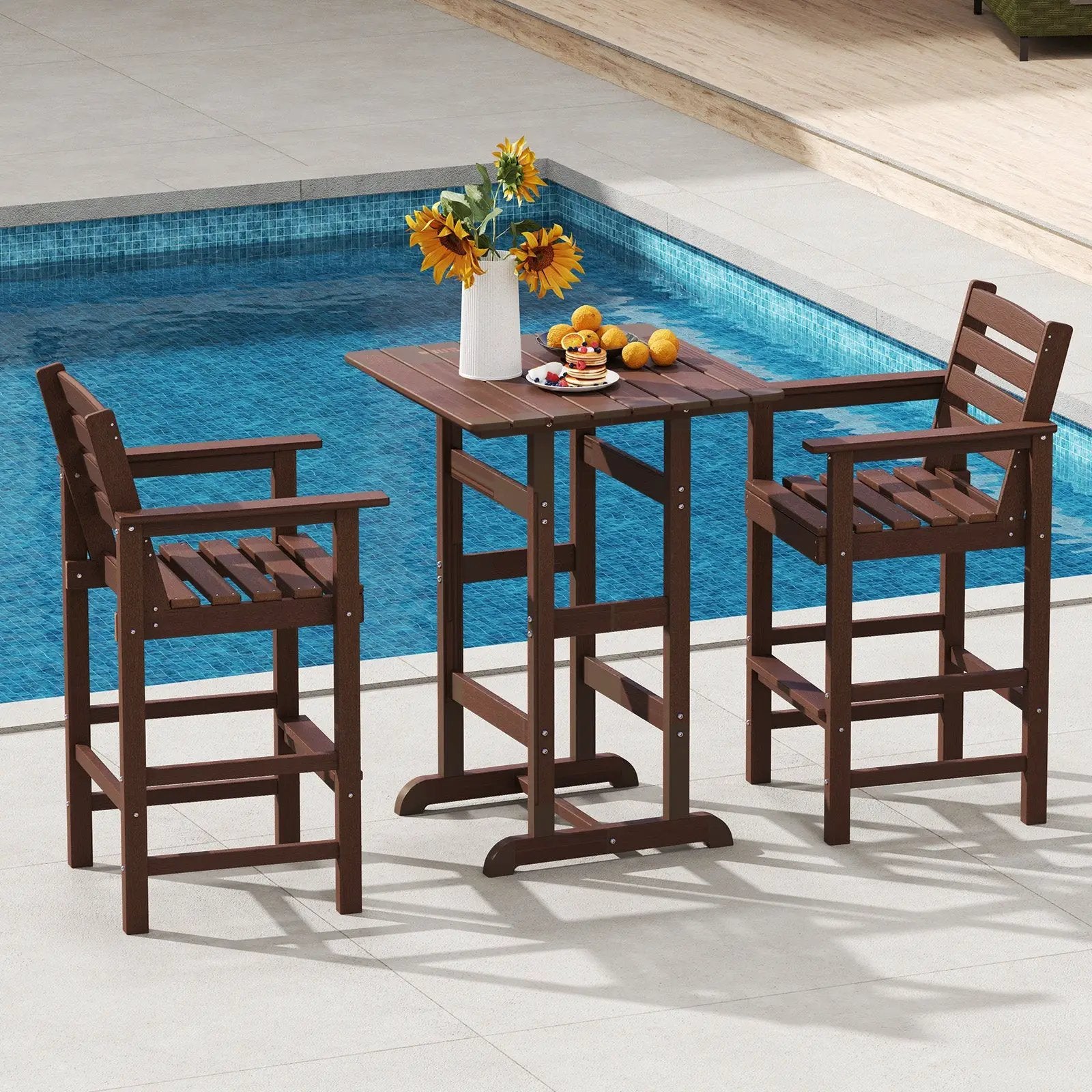 Patio HDPE Adirondack Bar Chairs Set of 2 with Wide Armrests by DirectDeals