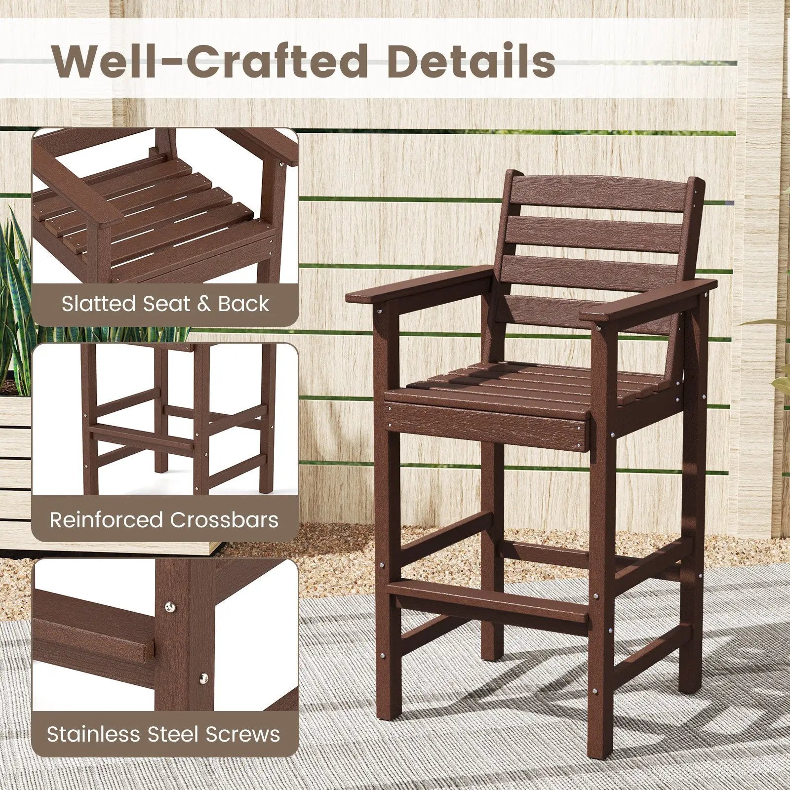 Patio HDPE Adirondack Bar Chairs Set of 2 with Wide Armrests by DirectDeals