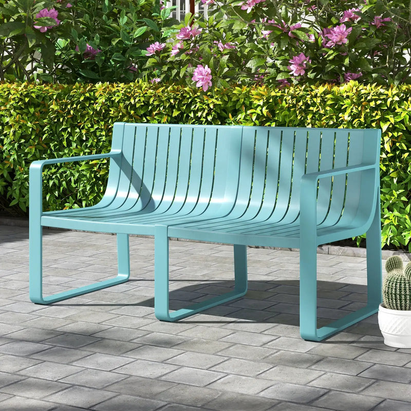 Weather-resistant Plastic 2-Person Bench with Curved Backrest by DirectDeals