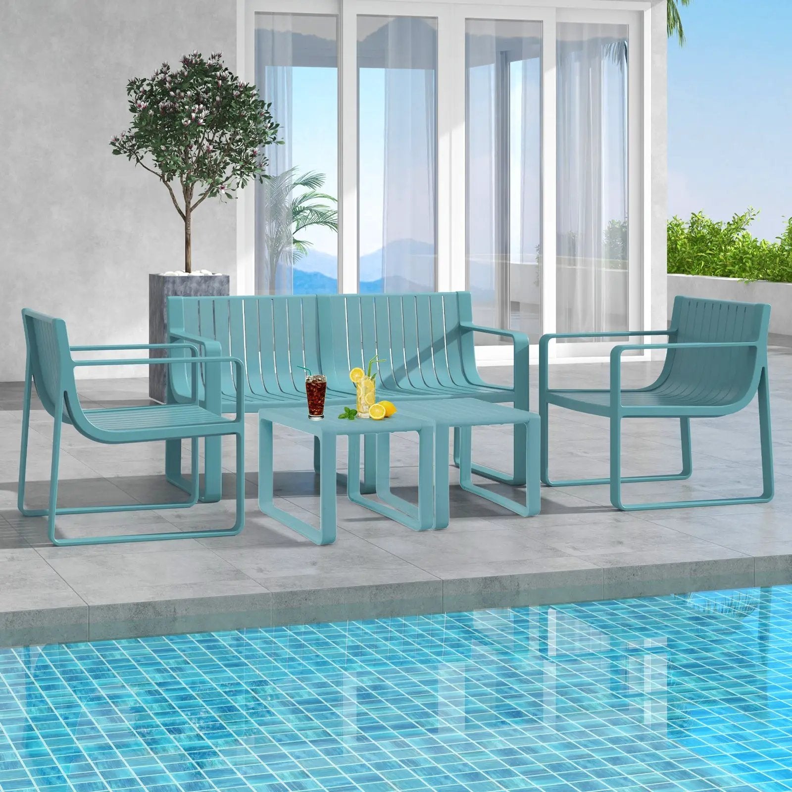 Weather-resistant Plastic 2-Person Bench with Curved Backrest by DirectDeals