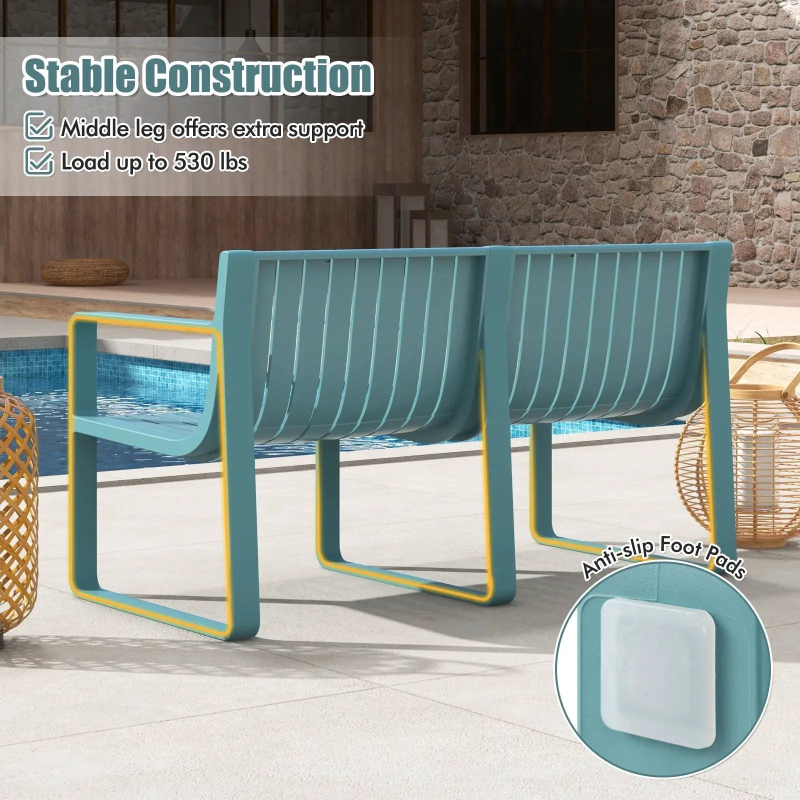 Weather-resistant Plastic 2-Person Bench with Curved Backrest by DirectDeals