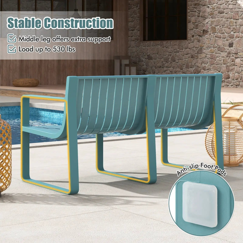 Weather-resistant Plastic 2-Person Bench with Curved Backrest by DirectDeals