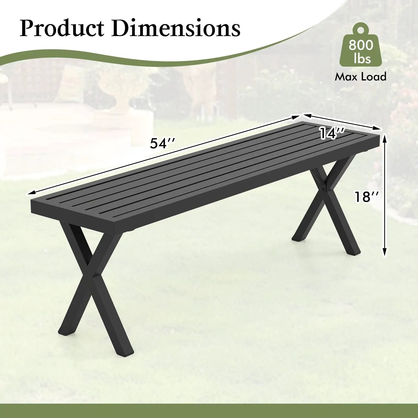 Patio Metal Bench with Slatted Seat and X Legs by DirectDeals