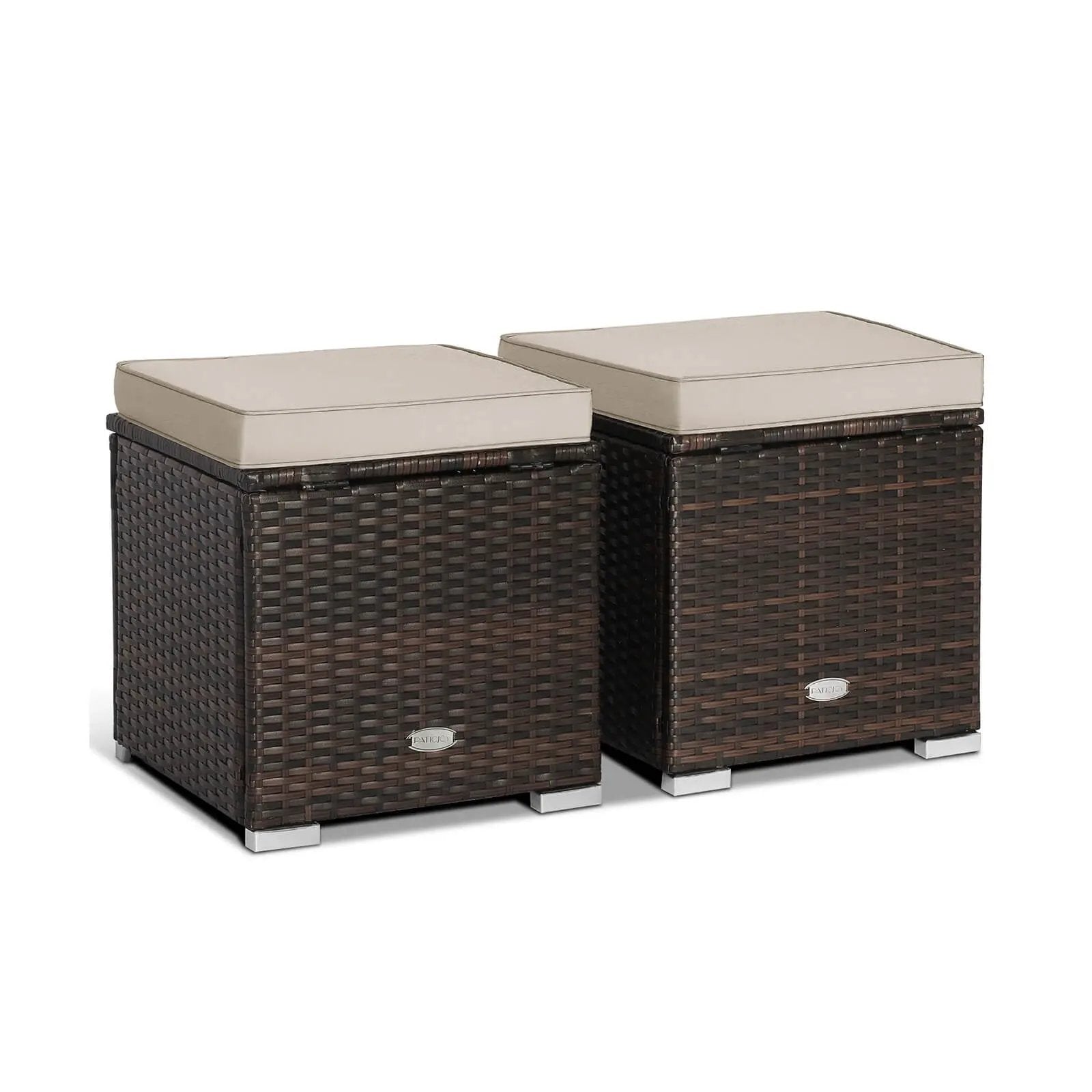 2 Pieces Patio Ottoman with Removable Cushions-Brown by DirectDeals
