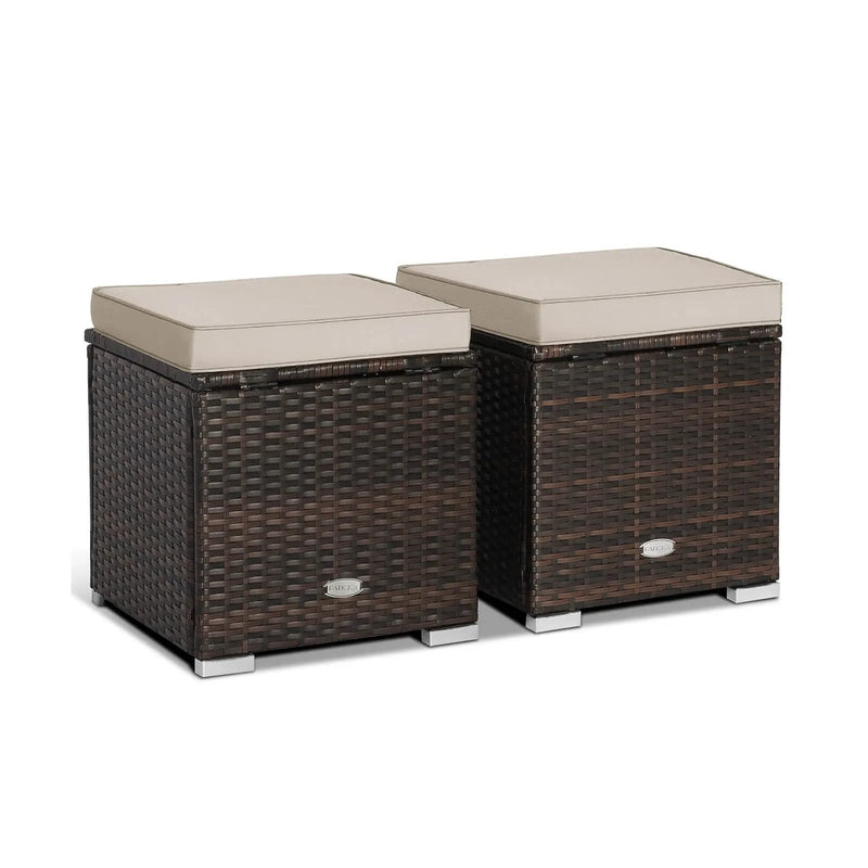 2 Pieces Patio Ottoman with Removable Cushions-Brown by DirectDeals