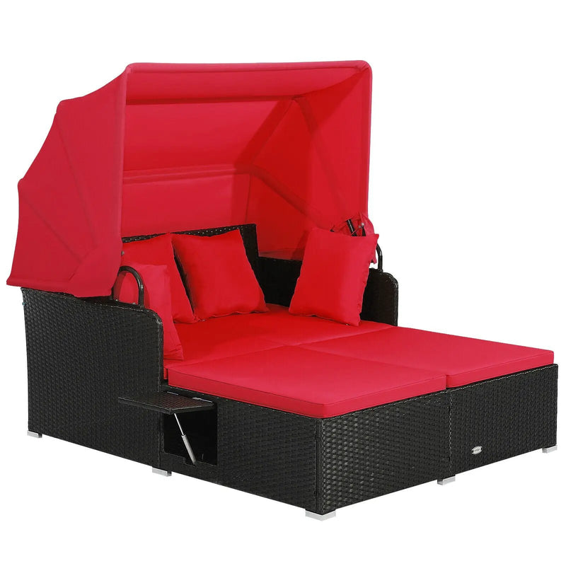 Patio Rattan Daybed with Retractable Canopy and Side Tables by DirectDeals