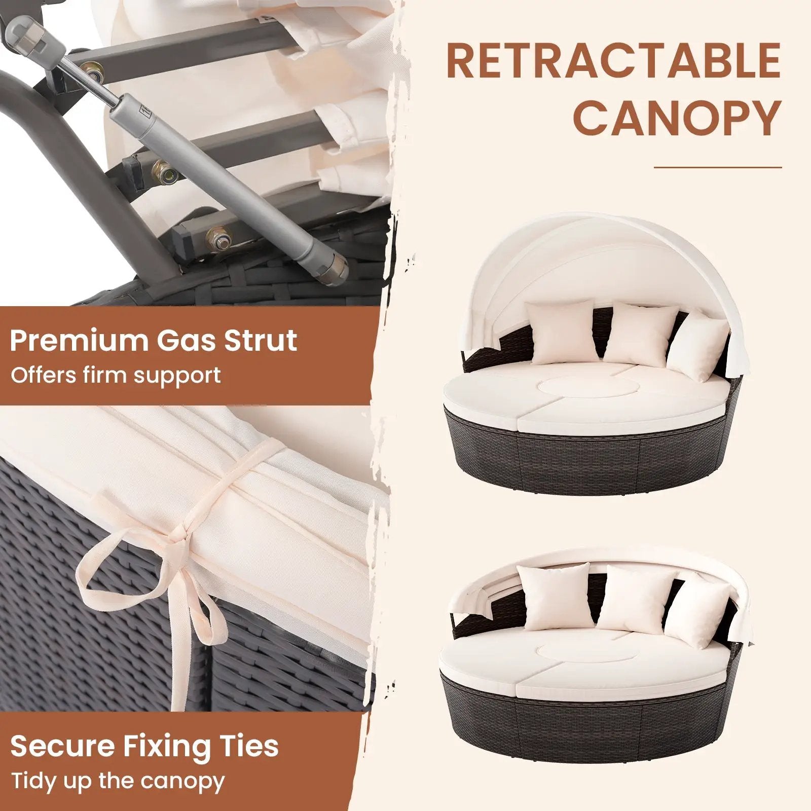 Patio Round Daybed with Retractable Canopy-White by DirectDeals