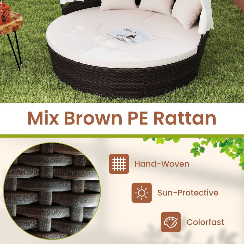 Patio Round Daybed with Retractable Canopy-White by DirectDeals