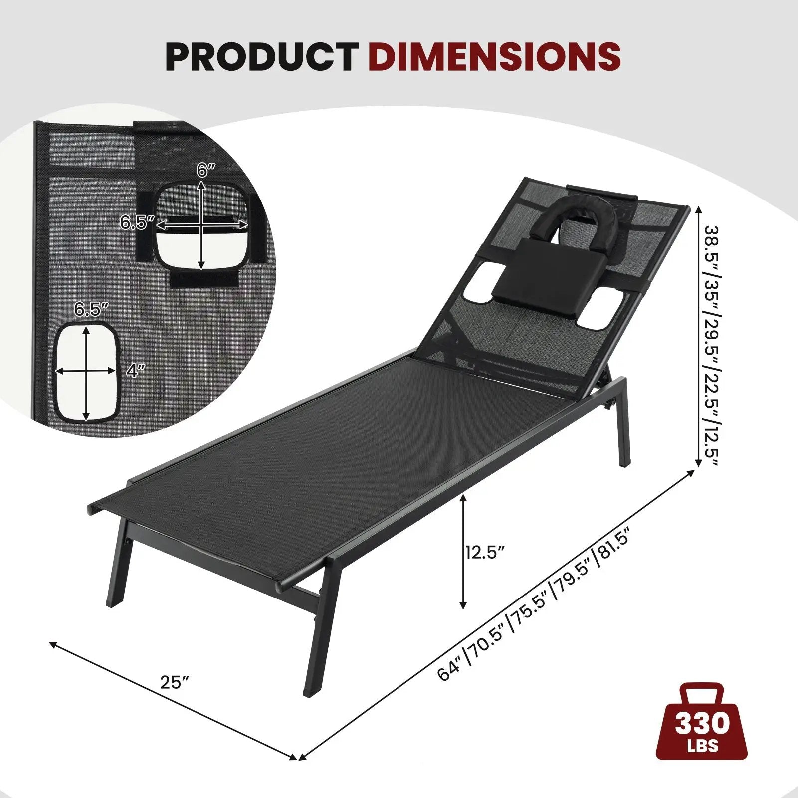 Patio Sunbathing Lounge Chair 5-Position Adjustable Tanning Chair-Black by DirectDeals