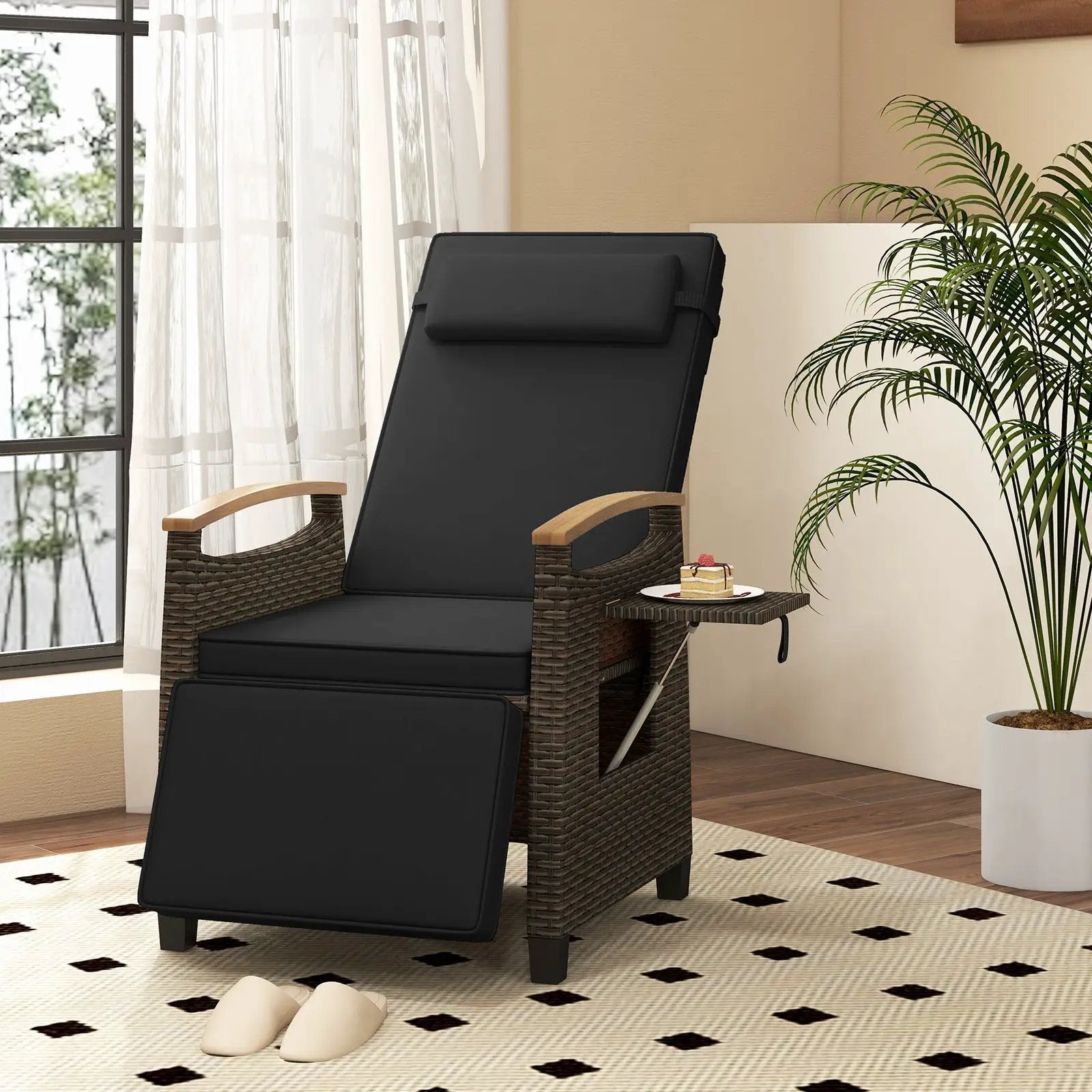 Patio Wicker Recliner Chair with Adjustable Backrest and Footrest by DirectDeals