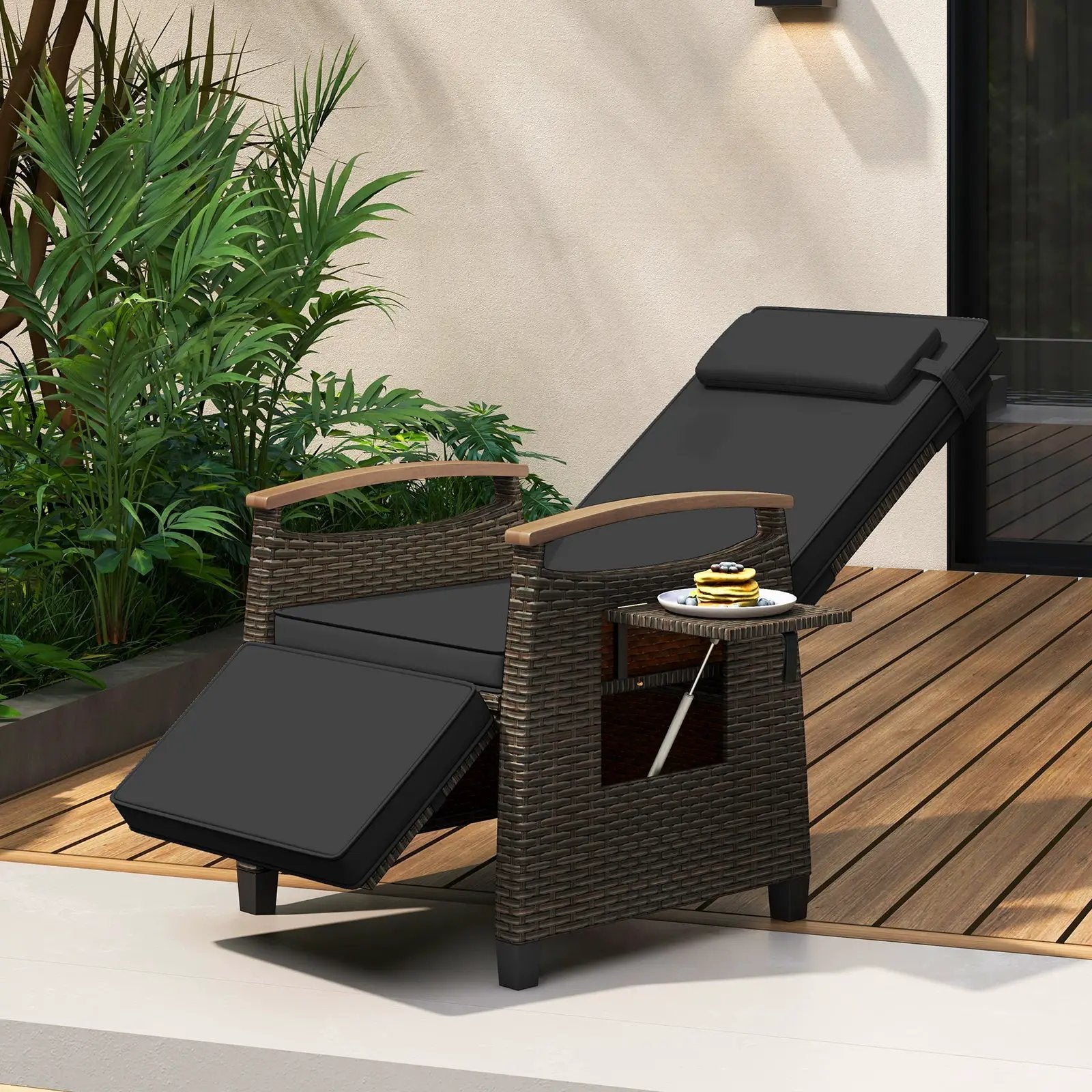 Patio Wicker Recliner Chair with Adjustable Backrest and Footrest by DirectDeals