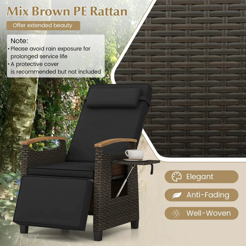 Patio Wicker Recliner Chair with Adjustable Backrest and Footrest by DirectDeals