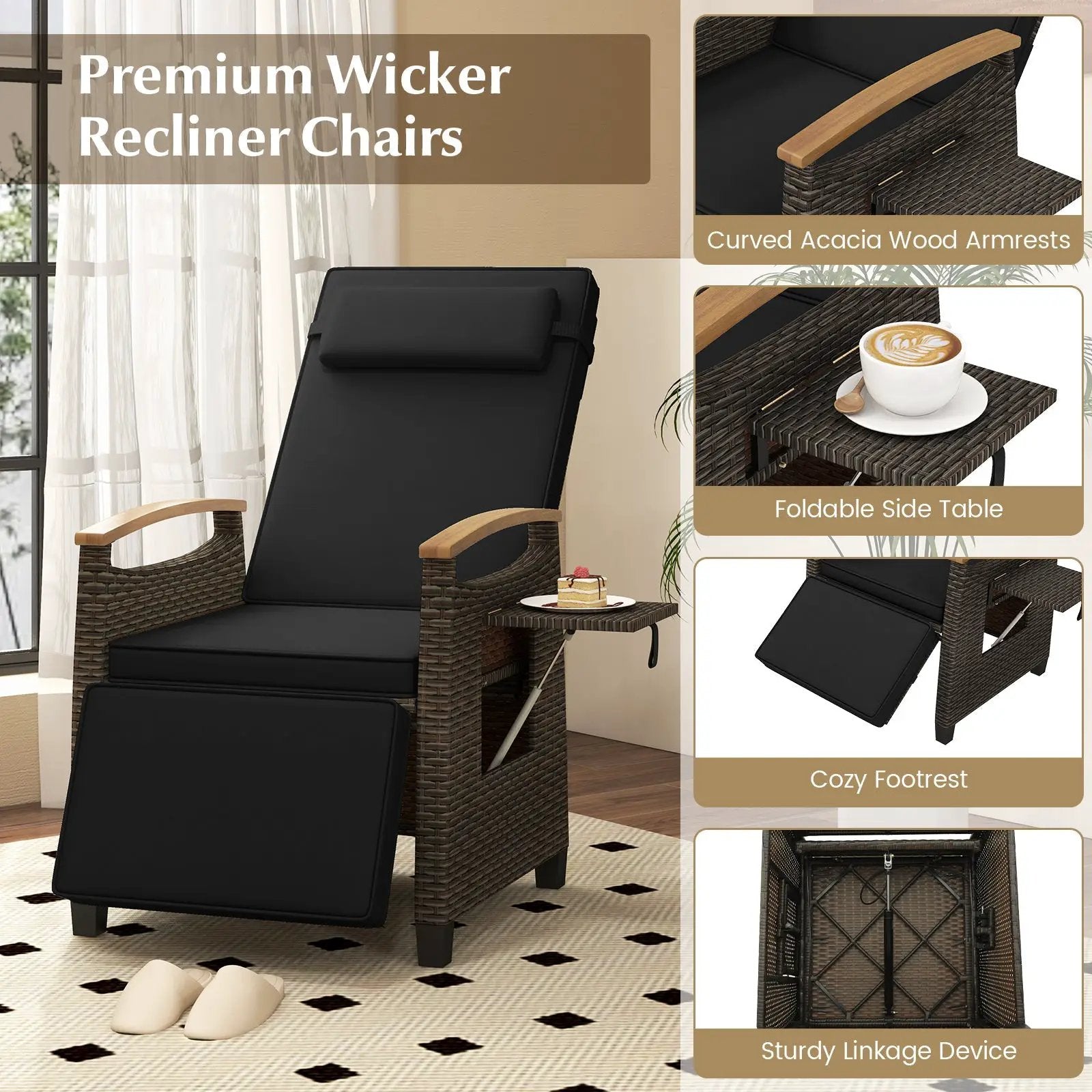 Patio Wicker Recliner Chair with Adjustable Backrest and Footrest by DirectDeals