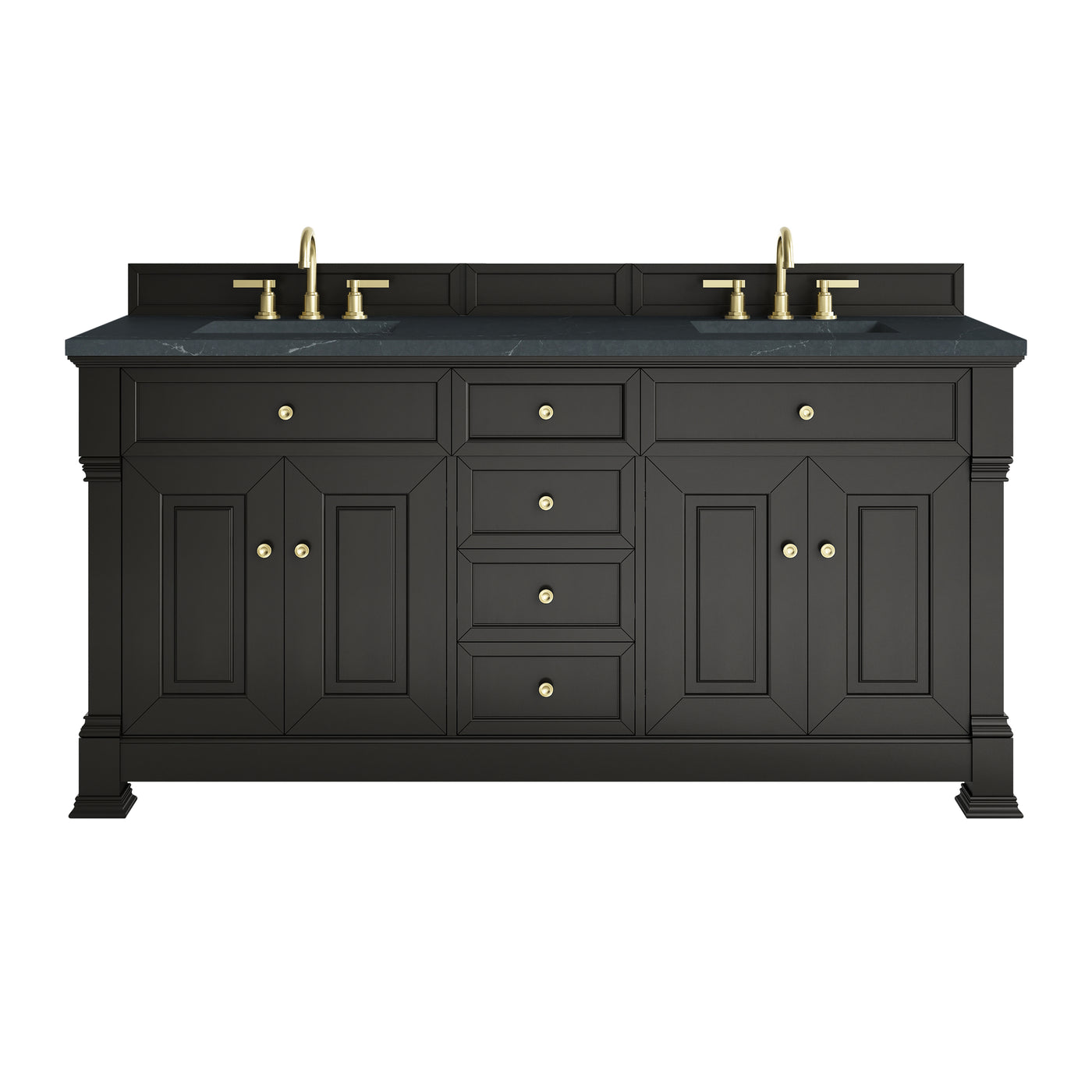 James Martin Brookfield 72" Double Bathroom Vanity, Black Onyx with Charcoal Soapstone countertop