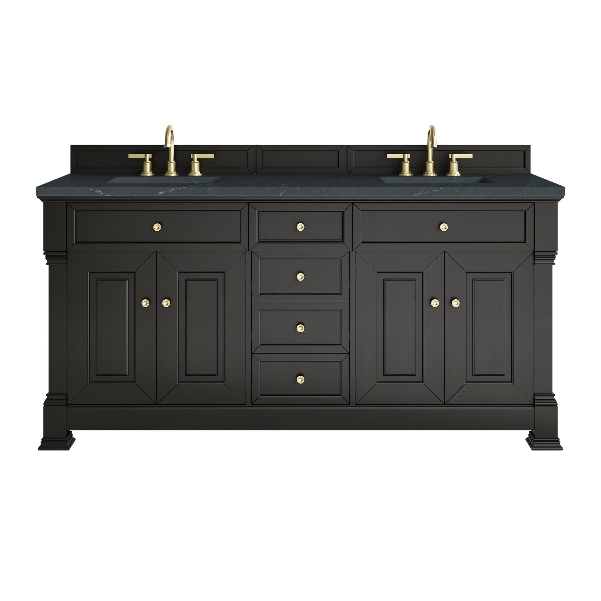 James Martin Brookfield 72" Double Bathroom Vanity, Black Onyx with Charcoal Soapstone countertop