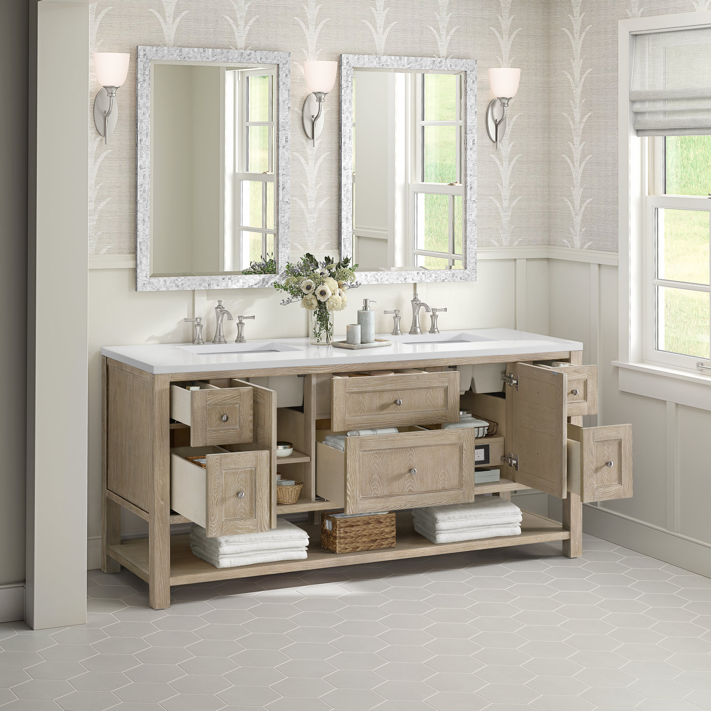 James Martin Breckenridge 72" Double Bathroom Vanity, Whitewashed Oak, view 35