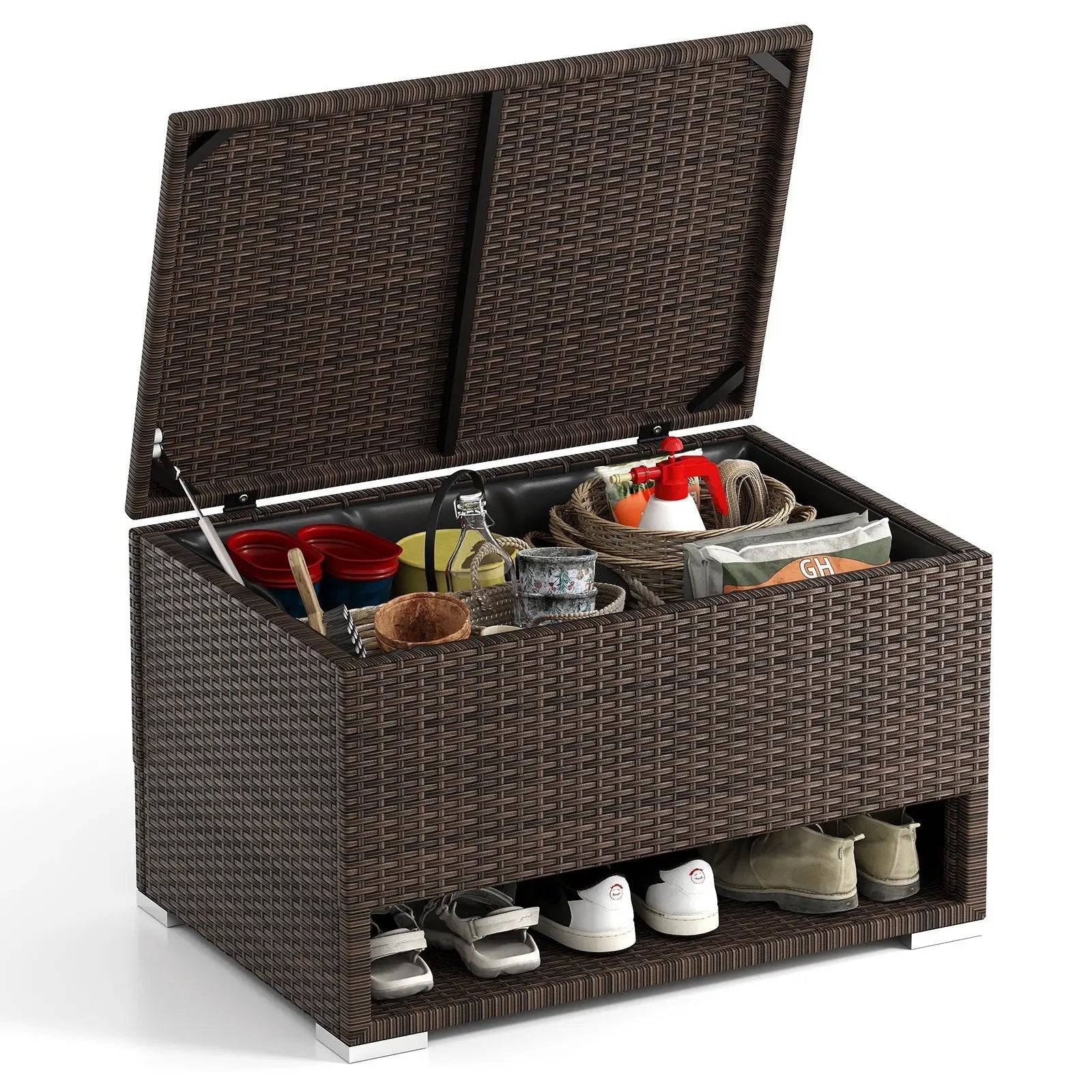 PE Rattan Storage Bin with Waterproof Liner for Patio Cushions by DirectDeals